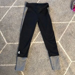 Girls under armour leggings, black and grey, size small